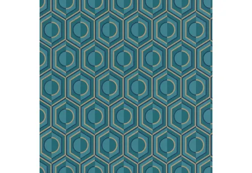 Rasch Tapete 710144 - Vliestapete mit geometrischem Design - Elegante Retro-Tapete in mattem Petrol und goldenen Highlights, wasserbeständig und leicht zu reinigen. Ideal für Wohnzimmer, Schlafzimmer oder Küche. Hochwertiges Material für einfache Anbringung und rückstandsfreies Entfernen.