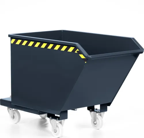 Kippbehälter aus Stahl, 1000 Liter, grau - Robuster Kippbehälter aus Stahl für die effiziente Sammlung und den Transport von Schüttgütern. Niedrige Bauhöhe und praktische Gabelstapler-Einfahrtaschen für eine einfache Handhabung.