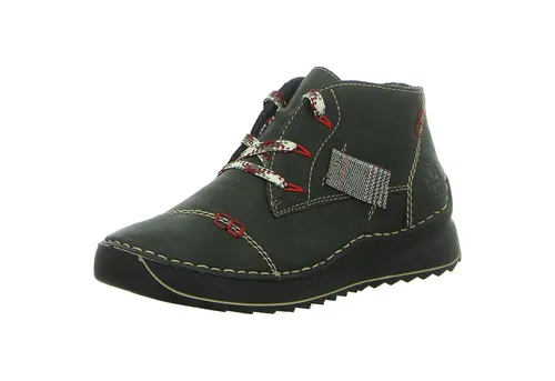 Rieker Damen Kurzstiefel 51534 - Grüner Schnürschuh mit roten Akzenten, modisch und bequem für Outdoor-Abenteuer
