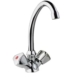 Waschtisch-Zweigriffmischer ETOU 244 mm - Chrom mit versenkbarer Kette - Elegante Waschtisch-Armatur ETOU mit 360° Schwenkauslauf. Hochwertiges Messing und stilvolles Design machen sie zum Blickfang in jedem Bad.