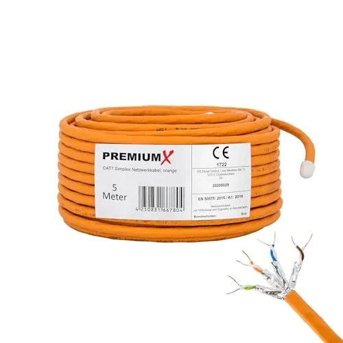 Premium X CAT 7 Netzwerkkabel 5m LAN Kabel Simplex Kupferkabel Ethernet Datenkabel S/FTP PiMF PoE Eca Kat7 Verlegekabel Installationskabel für müheloses Verlegen