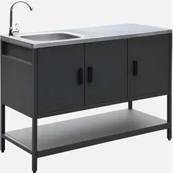 sweeek - Outdoor-Küche aus Stahl mit Spüle L120 cm - Schwarz - Schwarz