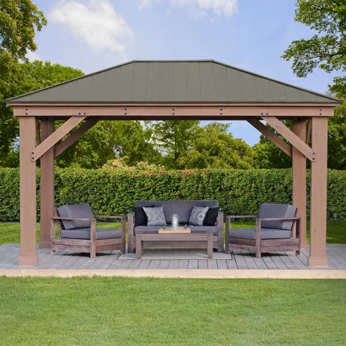 Ambia Garden Pavillon aus Zeder, 490x315x371 cm - Gartenlauben - wetterbeständig und regenabweisend, idealer Sonnen- und Sichtschutz für Ihren Außenbereich.