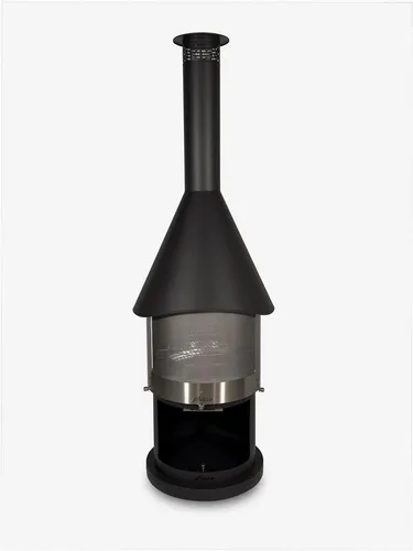 FIRESTAR Gartenkamin DN 700 Swing 3. Generation Edelstahl schwarz - Eleganter Terrassenkamin aus schwarz lackiertem Edelstahl. Mit einem doppelwandigen Brennraum für optimale Wärmeverteilung und einer praktischen Fettschutzpfanne. Ideal für gemütliche Abende im Freien.
