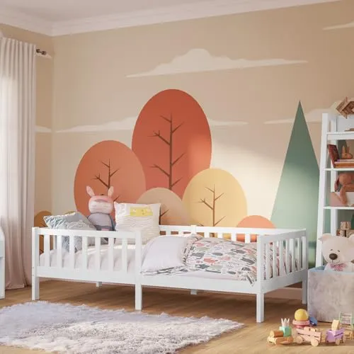 Bellabino Vere Kinderbett 90x200 cm – Montessori Bett mit Rausfallschutz - Gemütliches Kinderbett aus massivem Kiefernholz, ideal für Jungen und Mädchen. Mit Rausfallschutz und stabilem Lattenrost – perfekt für den sicheren Schlaf und selbstständiges Ein- und Aussteigen.