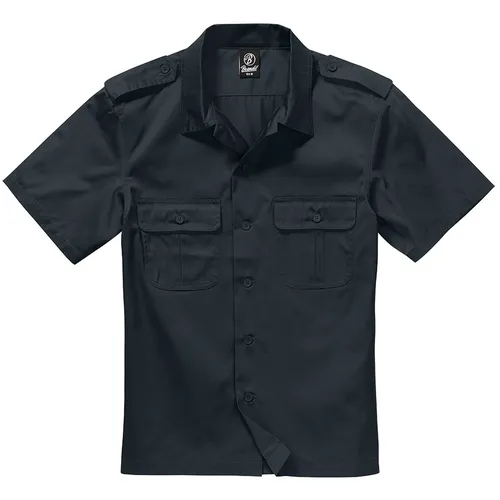 Brandit US Shirt Short Sleeve - Schwarz, Größe 3XL - Herrenhemd aus robustem, wasserabweisendem Mischgewebe mit geradem Schnitt und praktischen Brusttaschen, ideal für Freizeit und Outdoor-Aktivitäten.