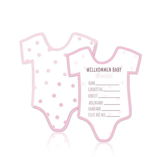 Friendly Fox Babyparty Spiel, Ratespiel Babyparty Mädchen, Willkommen Baby Mädchen, 12 Baby-Party Karten zum Ausfüllen