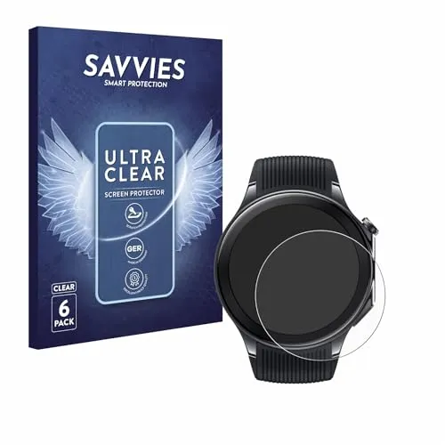 Savvies 6 Stück Schutzfolie für OnePlus Watch 2 Displayschutz-Folie Ultra-Transparent