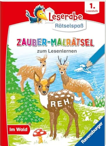Ravensburger Leserabe Zauber-Malrätsel zum Lesenlernen: Im Wald (1. Lesestufe), Malen auf Zauberpapier, Rätsel, Lesen lernen Vorschule, Rätselbuch ab 6 Jahre (Rätselspaß)
