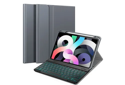 Fintie Tablet-Hülle für iPad Air 11 Zoll M3/M2 (2025/2024), iPad Air 5./4. Gen (2022/2020) 10.9 Zoll, mit 7 Farben Beleuchtete Abnehmbare QWERTZ Tastatur