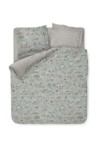 PiP Studio Bettwäsche Zubieta Blau - Landleben mit Blumen und Tieren - Hochwertige Perkal-Bettwäsche aus 100% Baumwolle im ländlichen Design, hautsympathisch und pflegeleicht, ideal für jede Jahreszeit. Lieferumfang: 1 Decken- und 1 Kissenbezug.