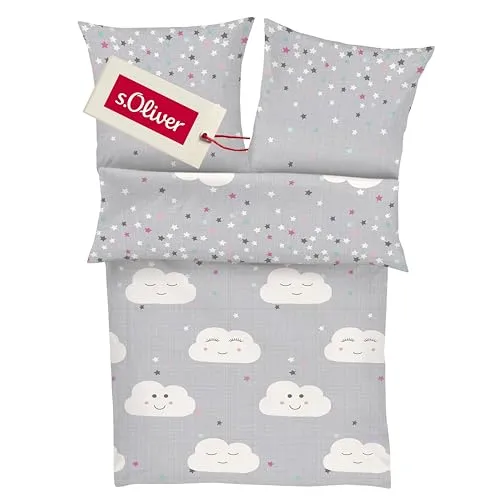 s.Oliver Junior Kinderbettwäsche Clouds - Bettwäsche-Set aus 100% Baumwolle, 2-teilig mit Reißverschluss, traumhaftes Wolken- und Sternenmotiv - ideal für süße Träume.