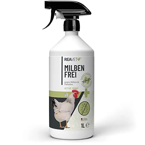 ReaVET Milbenspray Hühner 1L – Gegen Milben, Rote Vogelmilbe & Parasiten – Milben Spray für Hühnerstall & Geflügel I Umgebungsspray & Kontaktspray I Vorbeugend & bei Befall