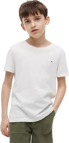Tommy Hilfiger BOYS BASIC CN KNIT T-Shirt für Kinder - Hochwertiges Kinder-Shirt aus 100% Baumwolle, ideal für den Alltag. Unifarbenes Design in bright white, bequem und pflegeleicht.