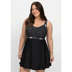 Sheego Tankini-Top Große Größen, Ausgestellte Longform in Schwarz, Größe 44 - Bademode für Große Größen, mit Bügel und ideal für Cupgröße D, aus hochwertigem LYCRA® XTRA LIFE für langanhaltenden Komfort und Formbeständigkeit.