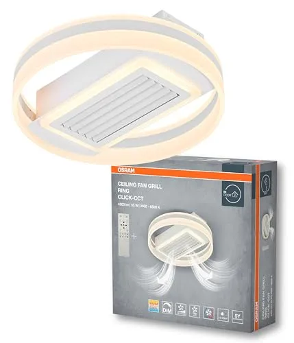 OSRAM HOMELIGHTING Deckenventilator 55W mit Licht - Ventilator mit 55W und einstellbarer Farbtemperatur von 3000 bis 6500 K. Ideal für Wohnräume bis 20m², dimmbar und fernbedienbar für maximalen Komfort.