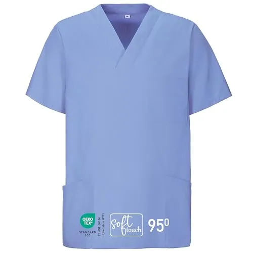 EXNER Unisex OP-Kasack in Light Blue, Größe 7XL - Vielseitiger Kasack für Pflegeberufe mit 3 praktischen Taschen, aus strapazierfähiger Baumwollmischung. Atmungsaktiv und pflegeleicht für höchsten Komfort im Arbeitsalltag.