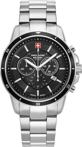 Swiss Alpine Military Douglas Chrono SAM7089.9137 Herrenuhr - Chronographen mit präzisem Schweizer Quarzwerk, 10 ATM wasserdicht und edlem silber-schwarzem Edelstahl-Design – ideal für Business und Outdoor.