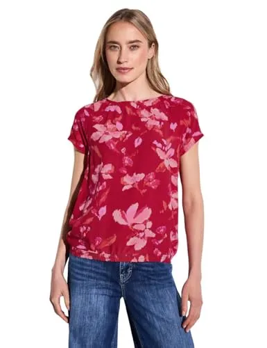 STREET ONE Print-Shirt mit floralem Muster, Gr. 42, glory red - Neuheiten: Kombistarkes Damen-Print-Shirt mit tailliertem Schnitt, elastischem Jerseystoff für hohen Tragekomfort und blumigem Allover-Druck.