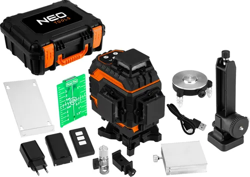 NEO TOOLS Laser 3D, grün 4x360 Grad - Lasermessgerät für präzise Bauarbeiten mit 16 Linien in drei Ebenen, selbstnivellierend und ideal für Profis und Heimwerker.