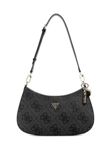 Guess Noelle Schultertasche 29cm – Stilvolle Damenhandtasche - Moderne Schultertasche in coal logo mit praktischem Reißverschlussfach. Ideal für den Alltag, kompakte Größe von 29cm x 6cm x 18cm und leichtes Design von nur 0,45 kg.