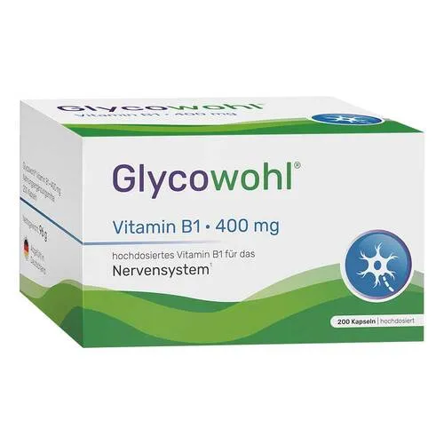 Glycowohl Vitamin B1 Thiamin 400 mg hochdosierte Kapseln - Vitamin B1 (Thiamin) Nahrungsergänzungsmittel mit 400 mg pro Kapsel, unterstützt das Nervensystem und die Herzfunktion, vegan und ohne Zusatzstoffe, hergestellt in Deutschland.