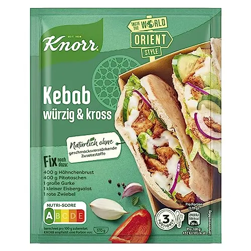 Knorr Fix Würzmischung Kebab für ein würzig und krosses Hähnchengericht ohne geschmacksverstärkende Zusatzstoffe 30 g 1 Stück