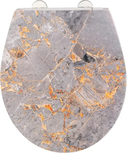 WENKO Premium WC-Sitz Grey Marble mit Relief - Hochwertiger WC-Sitz aus antibakteriellem Duroplast, mit eleganter Marmor-Optik und Easy-Close-Absenkautomatik für leises Schließen. Ideal für Bad und Gäste-WC.