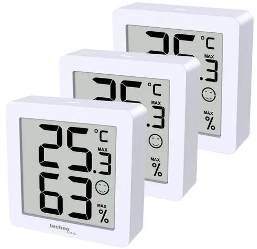 techno line WS9425 3er Set Thermometer & Hygrometer - Hygrometer Set mit 3 digitalen Thermometern, extrem kompakt und mit klarem LCD-Display für präzise Messwerte von Temperatur und Luftfeuchtigkeit.