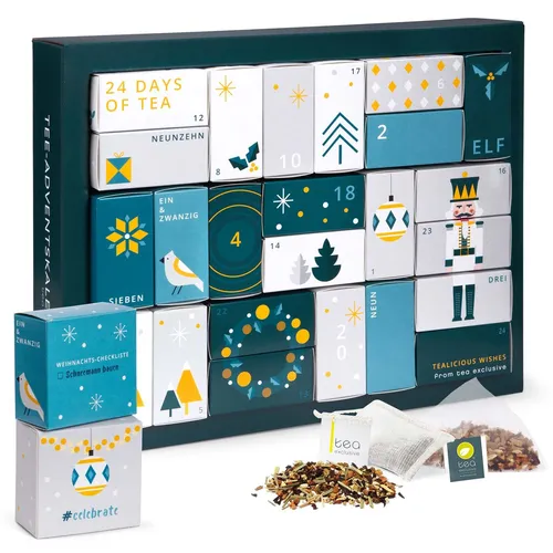 Erlebnis Tee Adventskalender 2025 - 24x Tee in Pyramidenbeutel - Adventskalender mit 24 einzigartigen Teesorten, viele in BIO-Qualität. Praktische Pyramidenbeutel für großen Tee-Genuss und besondere Überraschungen an 5 Tagen. Ideal als Geschenk für Teeliebhaber!
