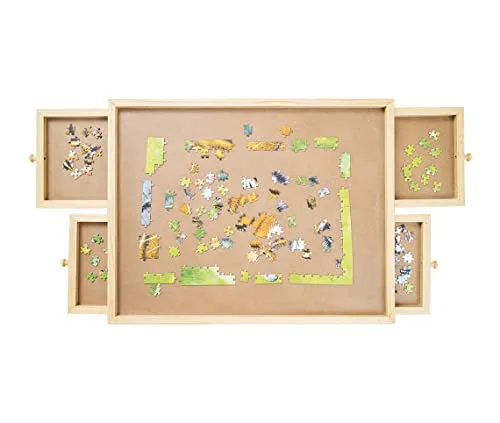 Puzzletisch bis zu 500 Teile - tragbares Puzzle Brett mit Schubladen - Puzzlezubehör - Intelligente Unterlage mit 4 Schubladen zum Sortieren nach Farbe und Form, ideal für Puzzleliebhaber von Erwachsenen und Kindern.