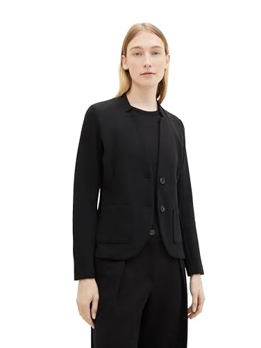 TOM TAILOR Damen Basic Ottoman Blazer mit Taschen - Deep Black, M - Stylischer Damen Blazer mit aufgesetzten Taschen und Slim Fit für eine schmeichelnde Passform. Ideal für Freizeit und besondere Anlässe, aus pflegeleichten Materialien für hohen Tragekomfort.