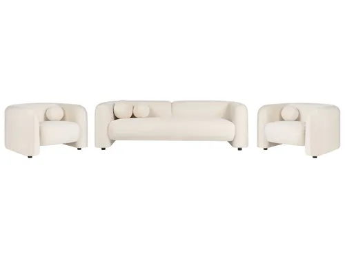 BELIANI Cremeweißes Samt Sofa Set 5-Sitzer mit Dekokissen - Couchgarnitur aus hochwertigem Samt, elegant und weich. Das 5-Sitzer Set mit bequemen Sesseln und stilvollen Dekokissen wertet Ihr Wohnzimmer auf und bietet optimalen Komfort.