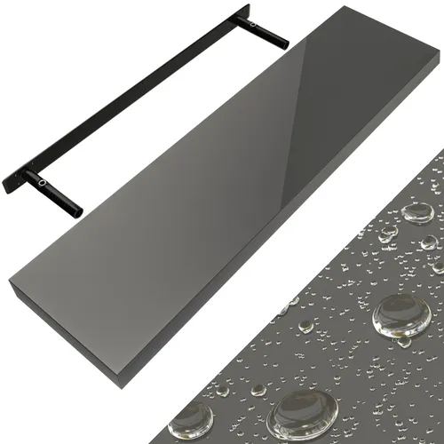 CASARIA Wandregal 107754, grau, schwebend - Wandboards aus hochwertigem MDF in elegantem Hochglanz-Grau, mit einer Tragkraft von 15 kg – ideal für stilvolle und platzsparende Aufbewahrung.