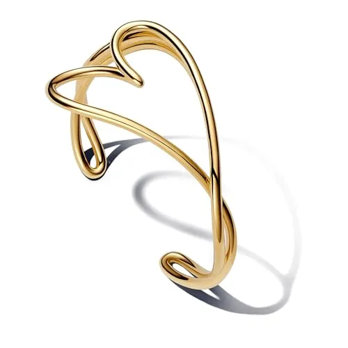 PANDORA Essence Organisch Geformtes Herz Armreif aus Sterling Silber - Armbänder für Damen – Eleganter Armreif mit vergoldetem Herzmotiv, ideal für moderne Looks und perfekt kombinierbar mit anderen Schmuckstücken.