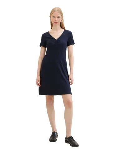 TOM TAILOR Minikleid mit Allover-Print - Jerseykleid in sky captain blue, figurbetont mit atmungsaktivem und elastischem Material, ideal für lässige Anlässe.