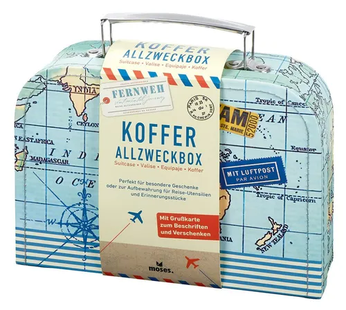 Moses Geschenkbox 82440 - Allzweckbox im Fernweh-Design - Dekorative Boxen & Kästen, stabile Karton-Geschenkbox mit nostalgischem Weltkarten-Motiv, ideal zum Verschenken von Geld und Gutscheinen oder zur Aufbewahrung kleiner Erinnerungsstücke.