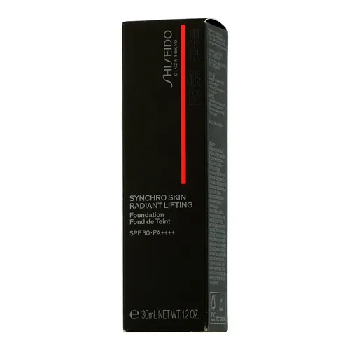 Shiseido Synchro Skin Radiant Lifting Foundation 30ml - Make-up mit Lichtanpassung, bietet 24 Stunden makellosen, strahlenden Teint und schützt mit SPF 30 vor UV-Strahlen. Ideal für alle Hauttypen, verbessert das Hautbild mit jeder Anwendung.