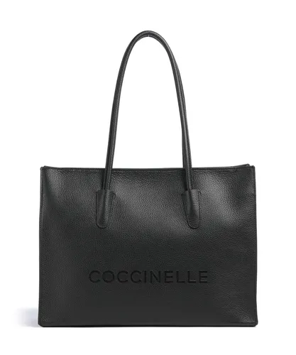 Coccinelle Myrtha Schultertasche aus Leder mit Laptopfach – Schwarz - Elegante Coccinelle Myrtha Schultertasche aus hochwertigem Leder mit praktischem Laptopfach, ideal für den täglichen Einsatz und stilvolle Aufbewahrung.