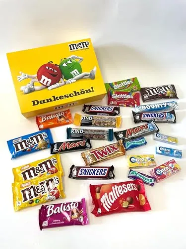 Süßigkeiten Box XXL "Dankeschön" mit 24 Snacks - Entdecken Sie die große Süßigkeiten Box mit 24 beliebten Snacks: Schokoriegel, Kaugummis und Kaubonbons – ideal für jeden Anlass. Perfektes Geschenk für Groß und Klein, das jedem ein Lächeln ins Gesicht zaubert!