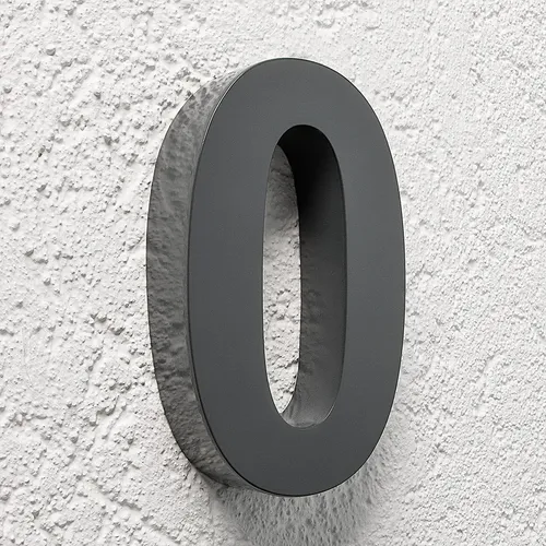 3D Hausnummer 0 aus Edelstahl anthrazit RAL7016 - Hausnummernschild aus rostfreiem Edelstahl, ideal für den Außenbereich und schützt vor Witterungseinflüssen mit IP65.
