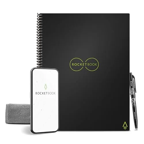 Rocketbook Core Wiederverwendbares Spiralbuch - Letter A4, Schwarz - Ringblock für umweltbewusste Notizen, 32 wiederverwendbare Seiten mit Pilot FriXion Stift, digitale Speicherung in der Cloud und mühelose Suche nach handschriftlichen Notizen.