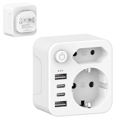 Adapter Japan - 6-in-1 Reiseadapter für USA, Japan und mehr - Praktischer 6-in-1 Reiseadapter für internationale Steckdosen. Mit 2 AC-Steckern, 1 Typ-C-Anschluss und 3 USB-Anschlüssen für schnelles Laden von bis zu 6 Geräten gleichzeitig. Kompakt und ideal für Reisen!