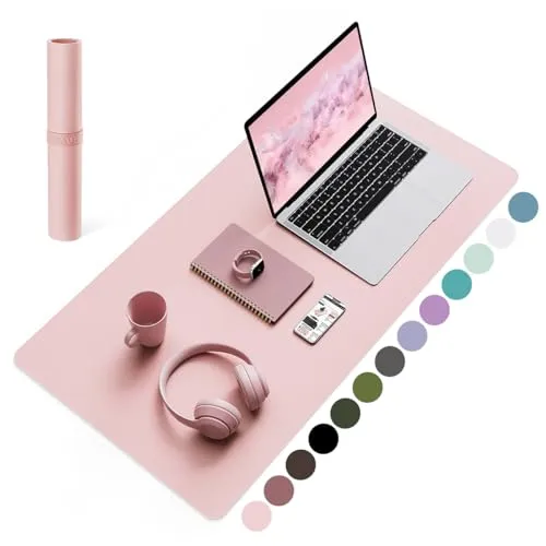 YSAGi Schreibtischunterlage, Mauspad mit Leder und Rutchfeste Wildleder, Multifunktionales Office Mousepad Laptop Schreibunterlage, Tischunterlage für Büro/Home-Office (Rosa, 80x40cm)
