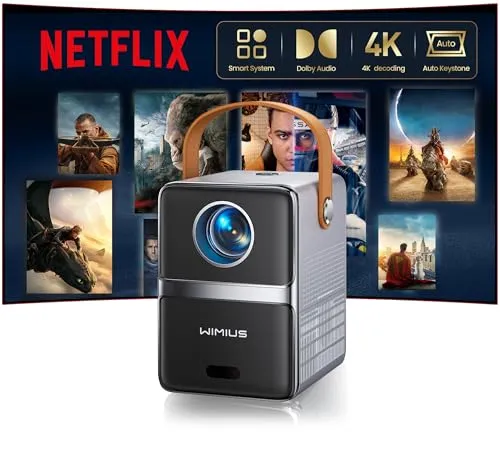 Mini Beamer 4K P61 PRO – Smart Beamer mit Dolby Audio und WiFi6 - Kompakter 4K Mini Beamer für beeindruckendes Streaming-Erlebnis. Offiziell lizenziert für Netflix, mit automatischer Trapezkorrektur und hervorragendem Dolby Audio für ein Kino-Feeling zuhause.