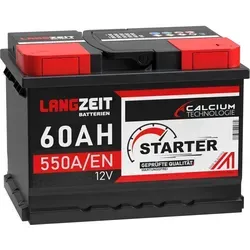 LANGZEIT Autobatterie 60AH 12V 550AEN - 30% mehr Startleistung - KFZ-Batterien mit modernster Calcium-Calcium Technologie für konstant hohe Startkraft und Langlebigkeit. Wartungsfrei und optimal für leistungsstarke Fahrzeuge.