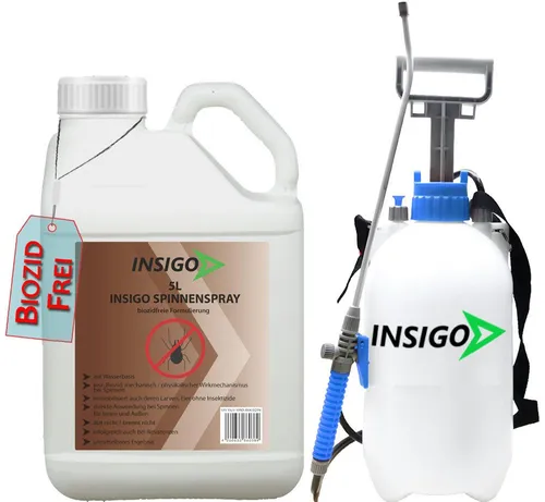 Biozidfreie Spinnen Abwehr 5L – INSIGO Anti Spinnen Spray - Insekten- & Schädlingsbekämpfungssprays für den Innenbereich, geruchsarm und fleckenfrei – bietet sofortigen Schutz gegen Spinnen ohne Biozide.
