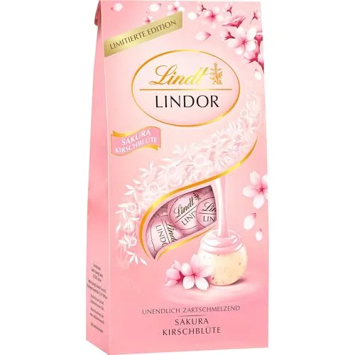 Lindt Schokolade | LINDOR Beutel Sakura | 137g - Genießen Sie 11 zartschmelzende Kugeln in Vollmilch-Schokolade mit einer einzigartigen Sakura-Füllung. Ideal als Geschenk oder für besondere Anlässe – ein wahrer Genuss für Schokoladenliebhaber!