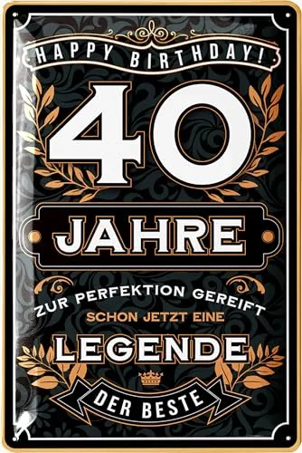LANOLU Blechschild Schild 40 Geburtstag - SCHILD 40 JAHRE LEGENDE - Geschenke für den 40 Geburtstag Mann, lustiges Schild 40 Geburtstag Deko als lustige Geburtstagskarte - Metallschild 20x30cm