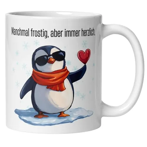 Abschied Kollegin Kollege Tasse | Pinguin mit Herz - Manchmal frostig, aber immer herzlich | Lustiges Abschiedsgeschenk Jobwechsel Büro | Geschenkidee zum Abschied Neuanfang Arbeitsplatzwechsel